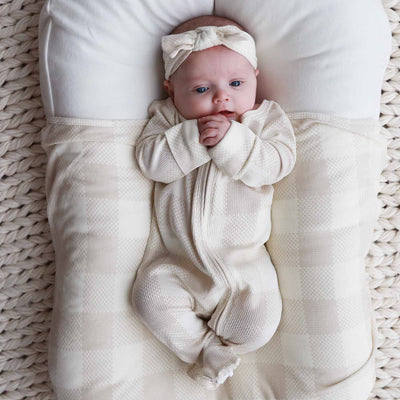 bamboo waffle neutral check zipper footie for babies 
