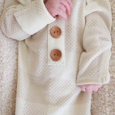 neutral check waffle bamboo knot gown for newborns