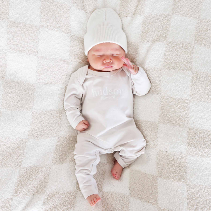 sand personalized long sleeve snap romper for newborns