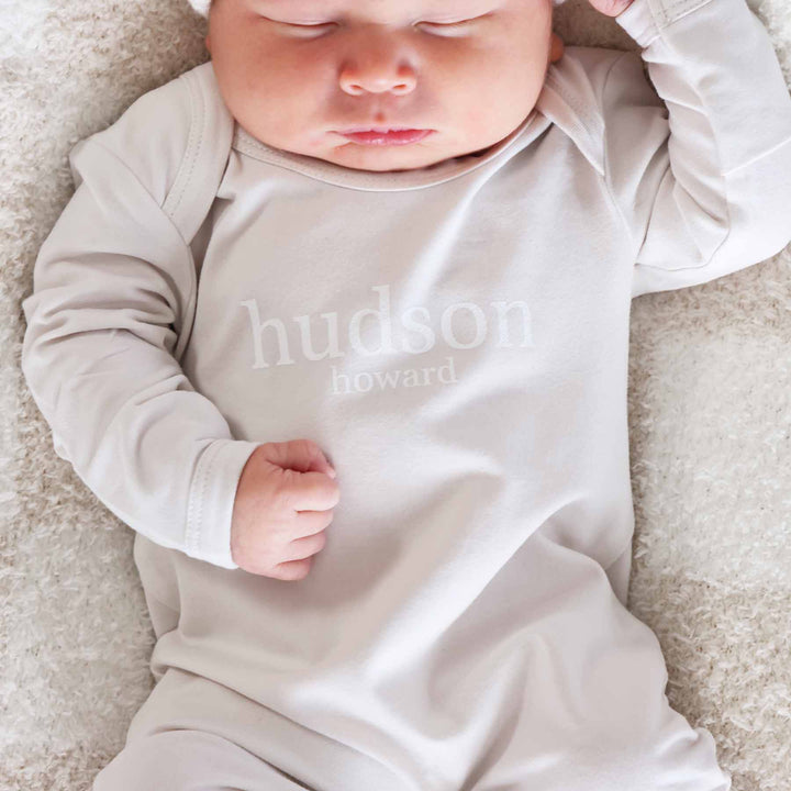 neutral personalized full length romper for babies with long sleeves