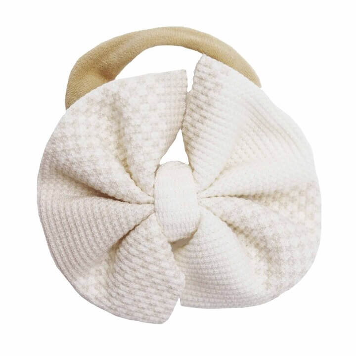 tan check waffle bow headband for babies 