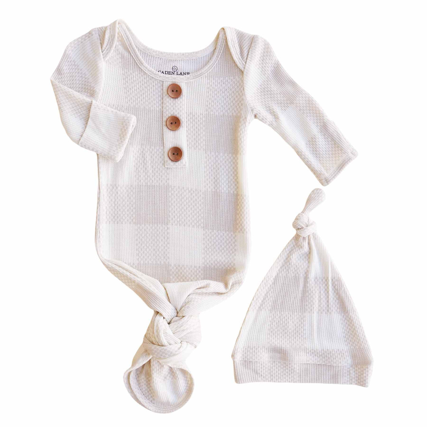 bamboo baby knot gown neutral check 