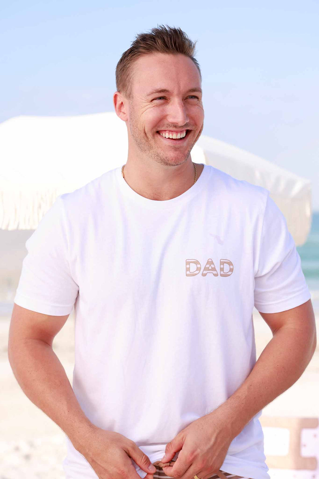 white sandy stripes graphic tee for dads 