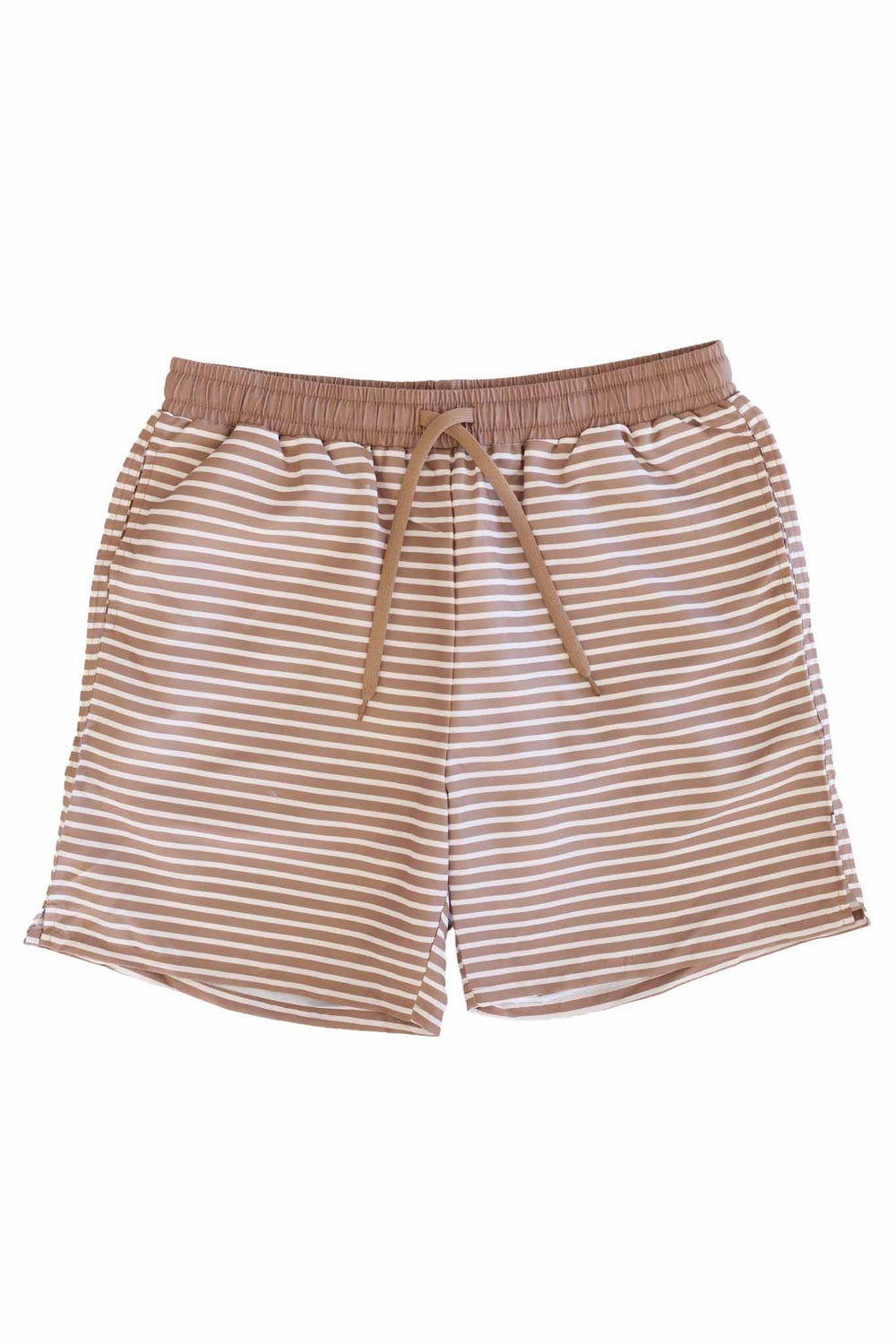 brown and white stripe swim trunks for men 