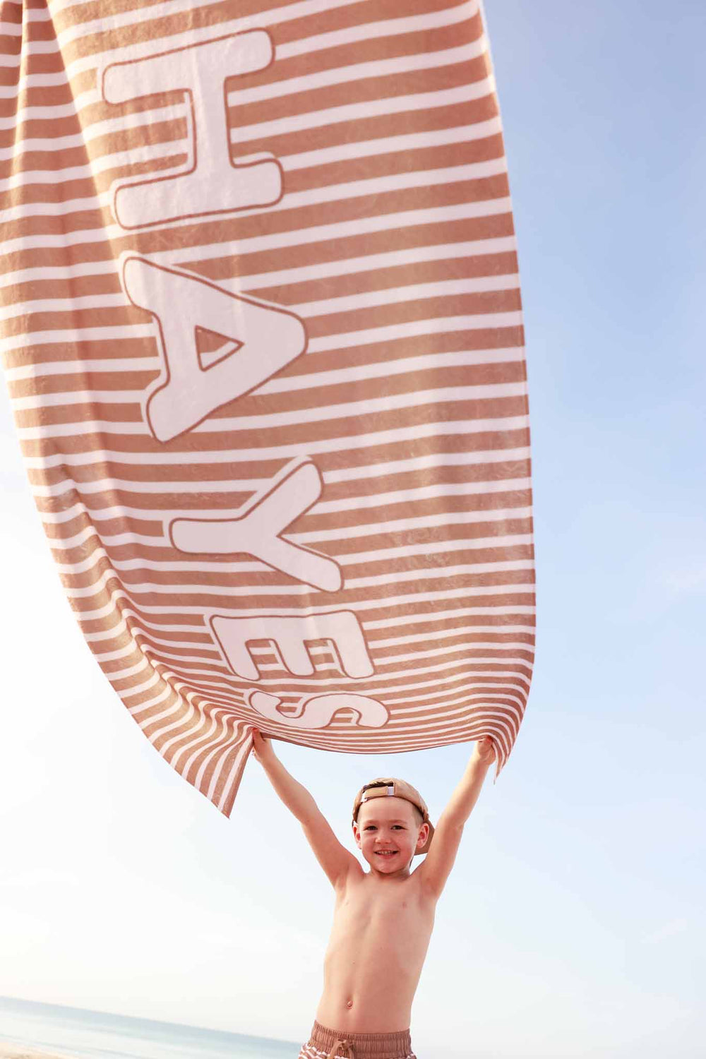 brown stripe personalized beach towel for kids 