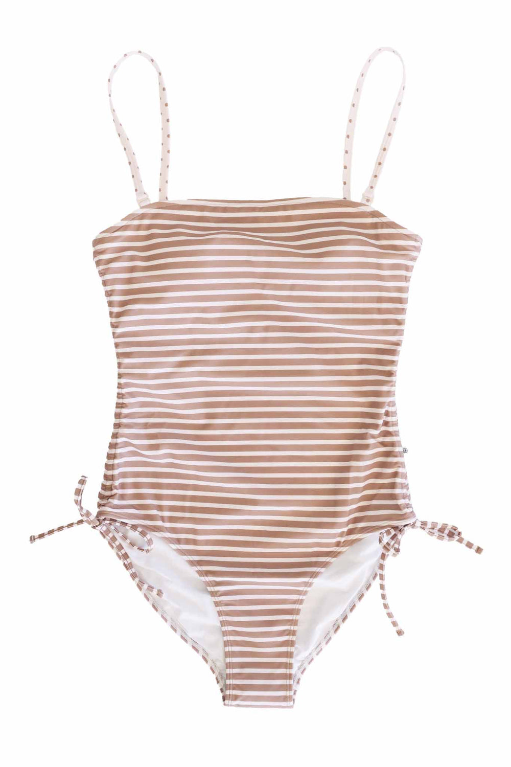 neutral stripe and polka dot accent one piece swimsuit for women 
