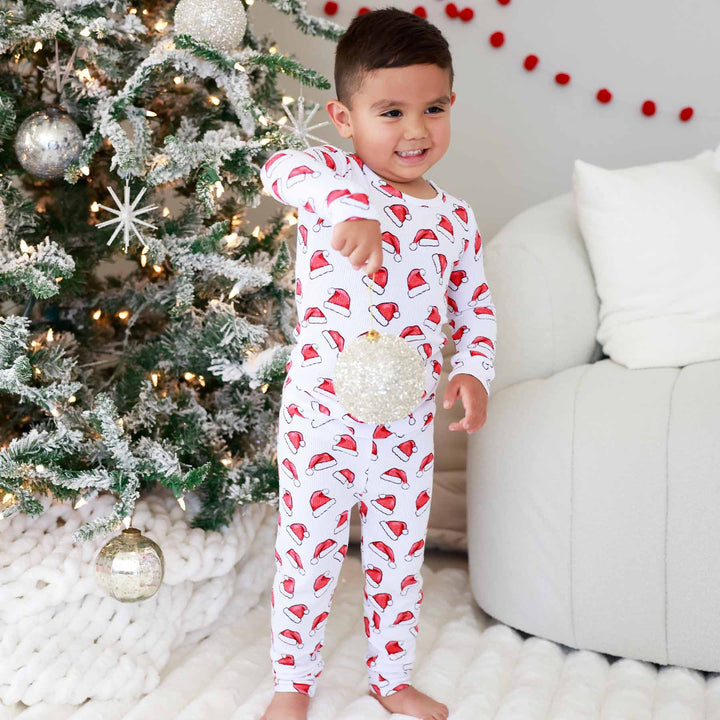 kids bamboo waffle christmas pajamas with santa hats 