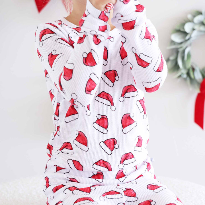 bamboo waffle santa hat kids pajamas for christmas 