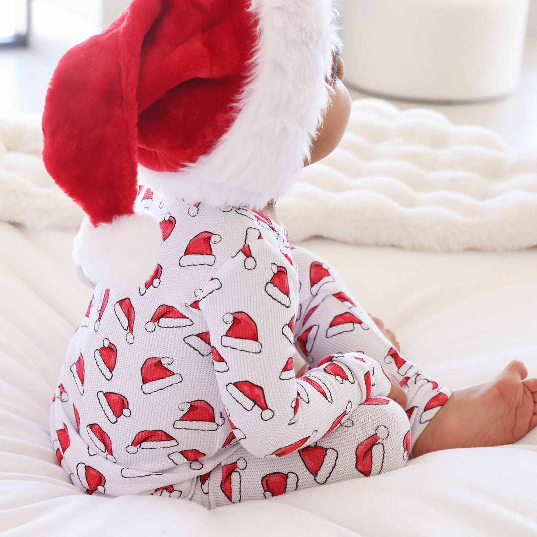 kids santa hat bamboo waffle pajama set two piece 