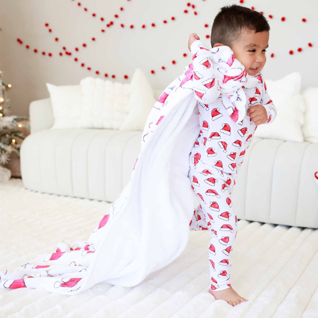 red santa hat personalized blanket for kids 