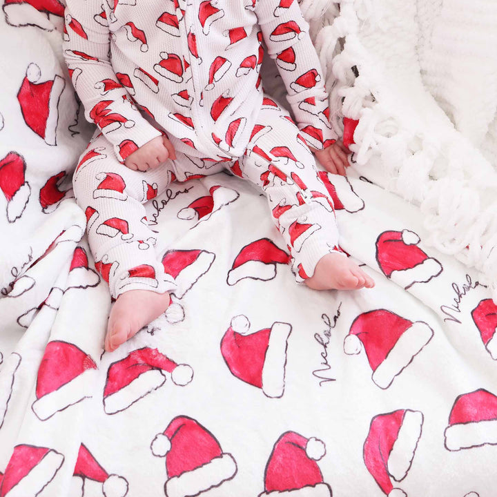 red santa hat personalized blanket for kids 