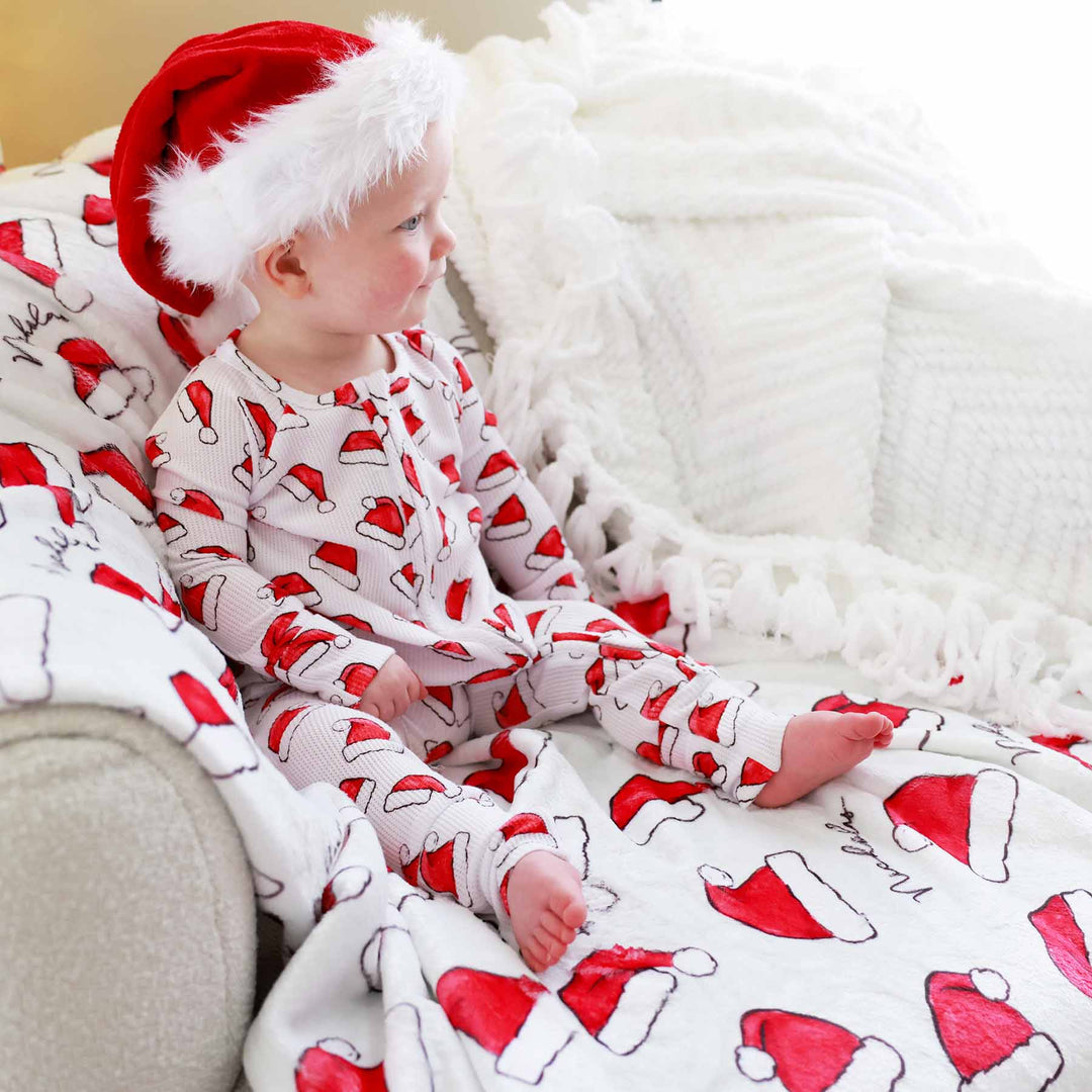 santa baby personalized blanket with santa hats 