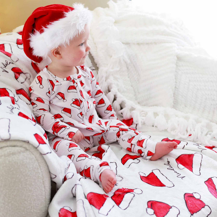 santa baby personalized blanket with santa hats 