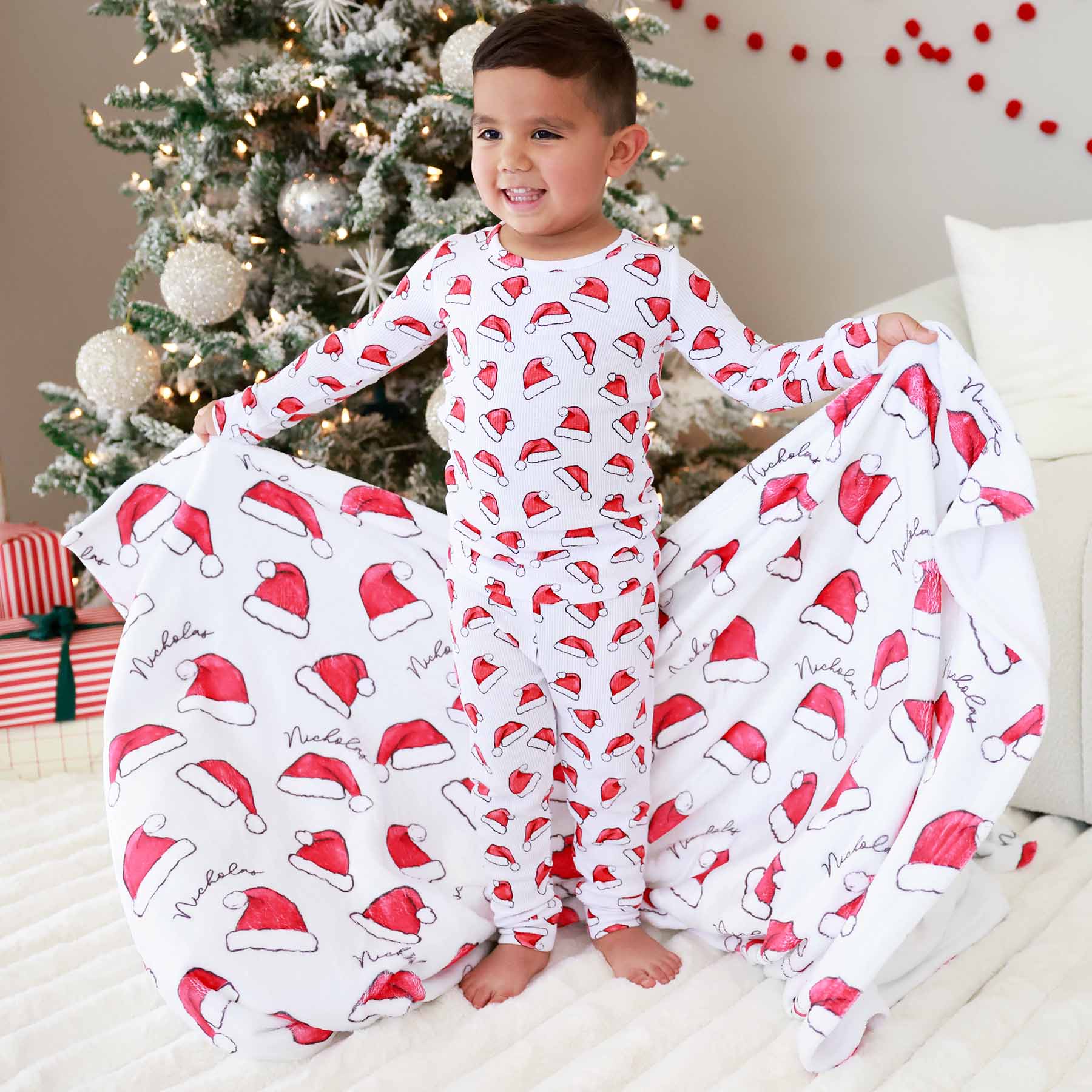 santa hat two piece pajama set for kids 