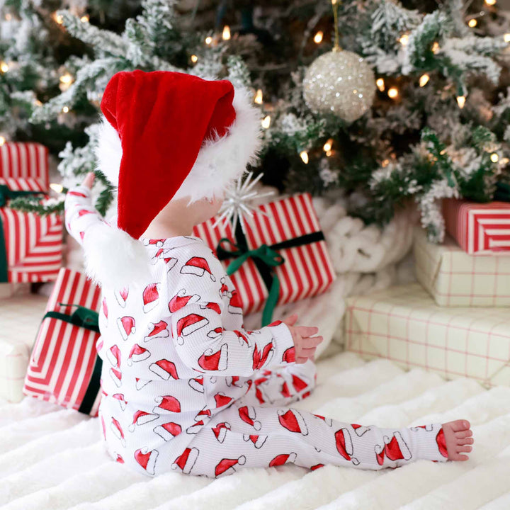 caden lane bamboo waffle santa hat convertible zip romper pajama 