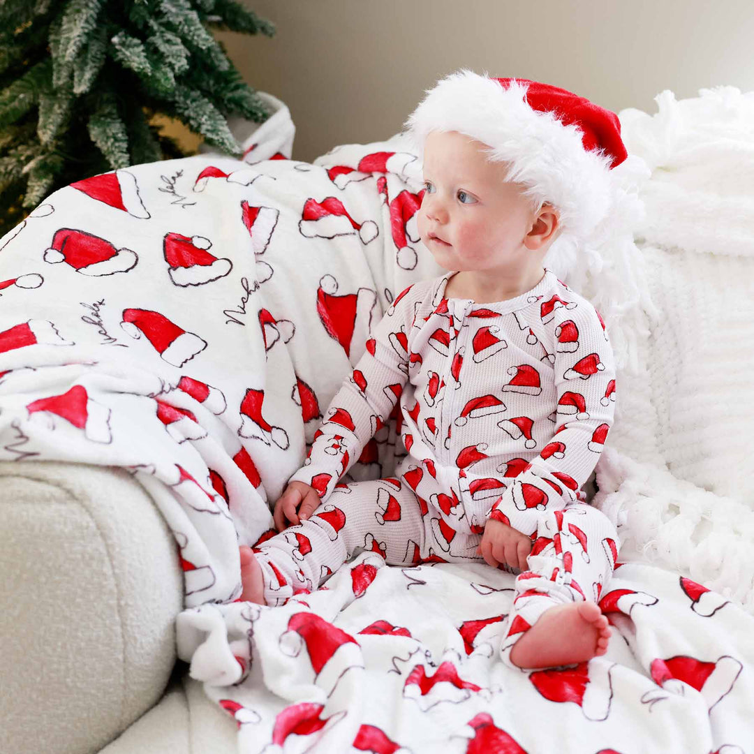 santa hat baby pajama romper bamboo waffle 