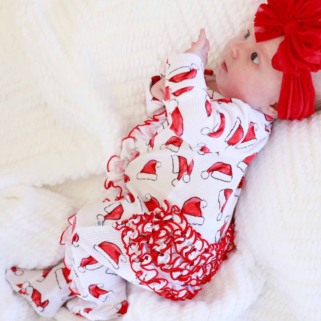 santa baby ruffle bottom zipper footie for girls christmas
