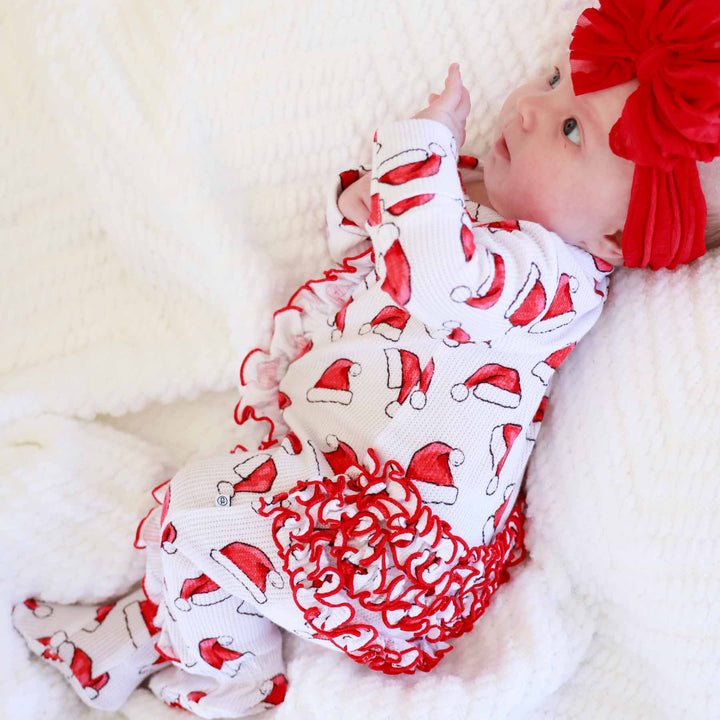 santa baby ruffle bottom zipper footie for girls christmas
