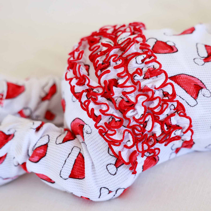 baby girl ruffle zipper footie pajama with santa hats for christmas 