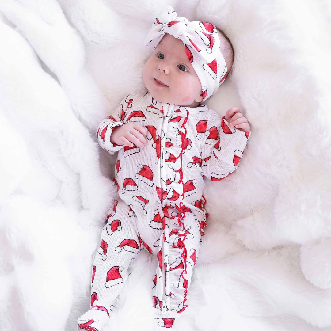 santa baby ruffle zipper footie for girls 