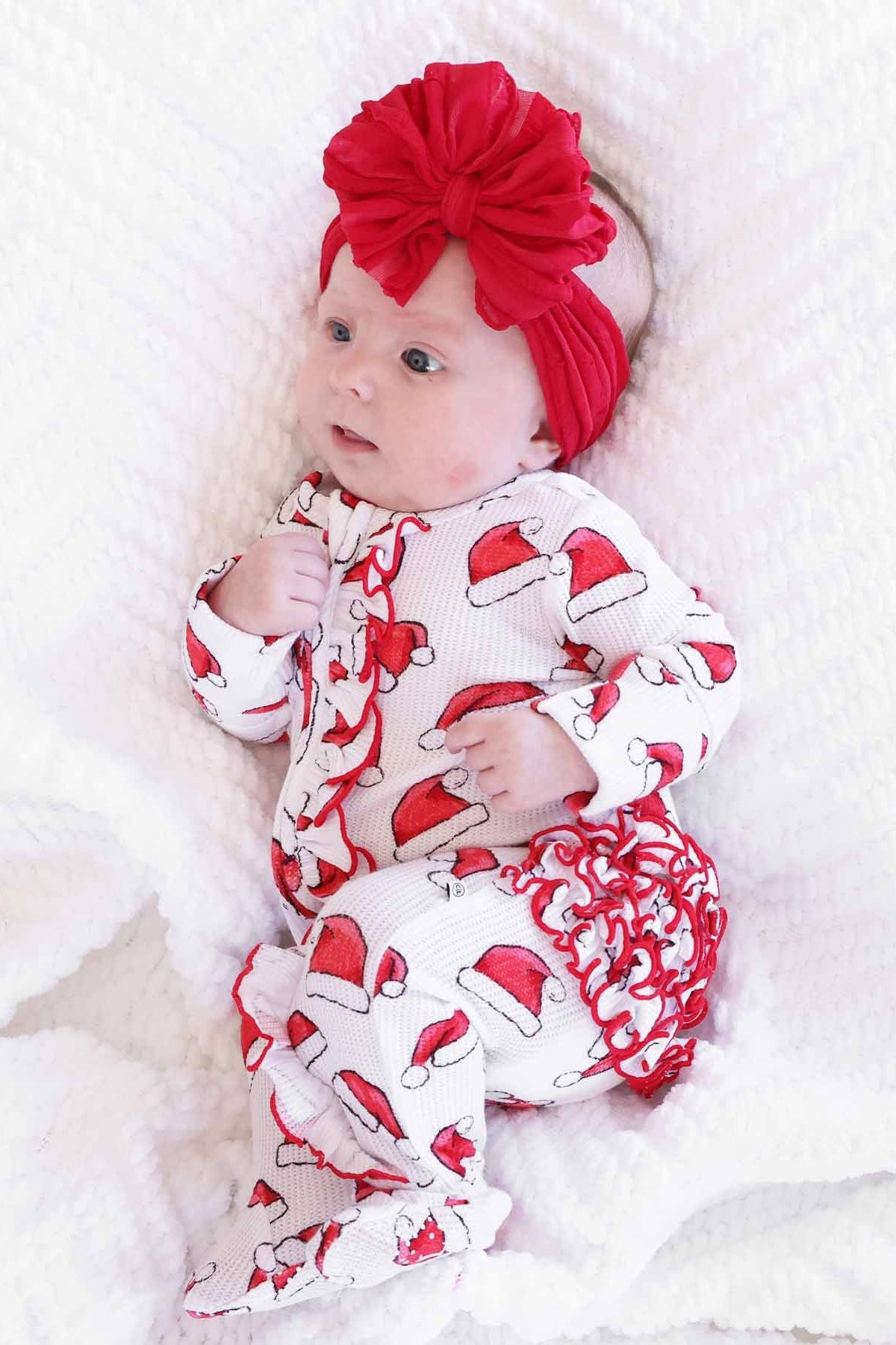 Christmas Bamboo Waffle Ruffle Zipper Footie | Santa Baby