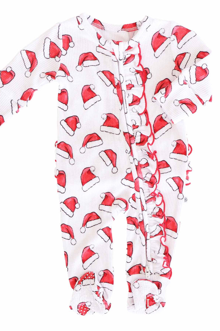 Caden Lane Santa hat print ruffle footie 