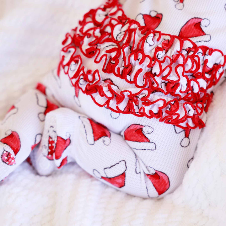 santa baby ruffle zipper footie for girls 