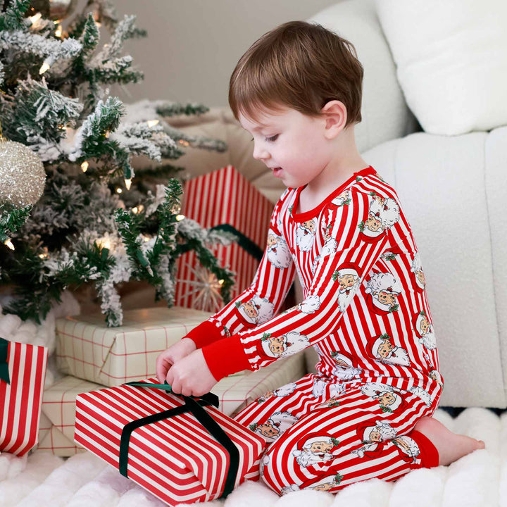 gender neutral christmas pajamas red and white santa stripes 