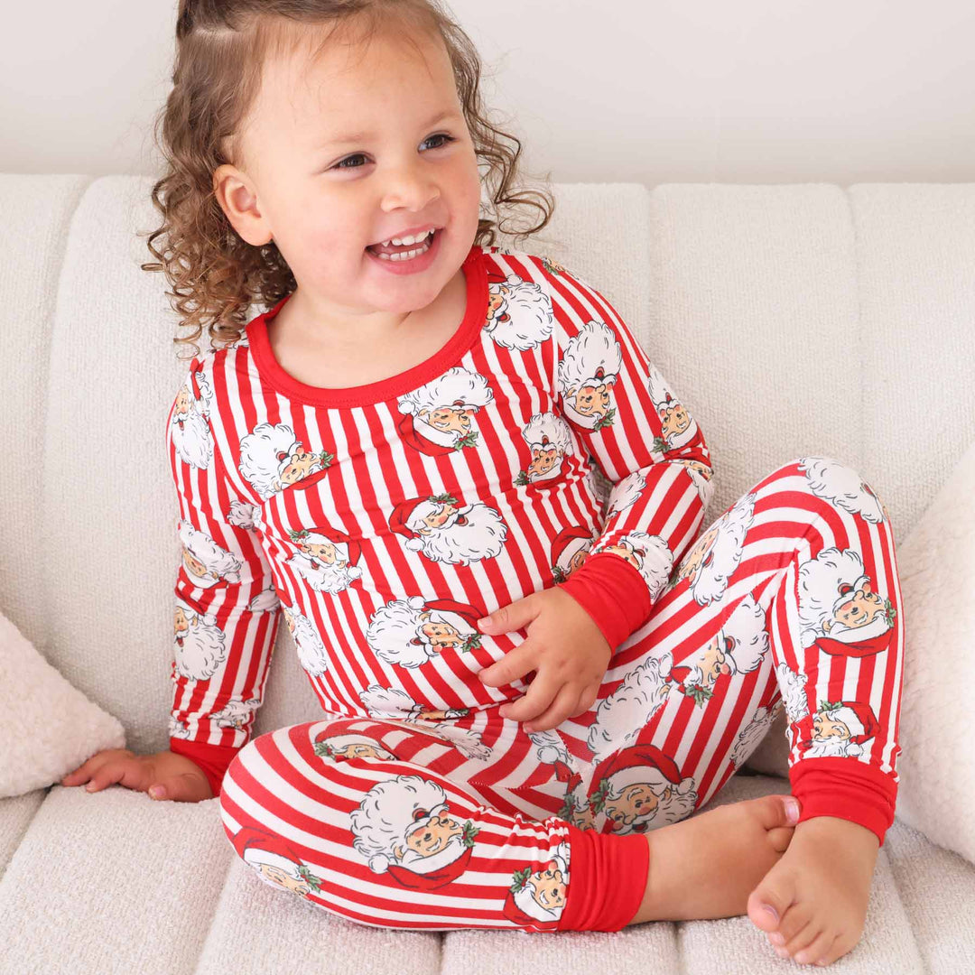 red nad white stripe santa head christmas pajamas for kids 