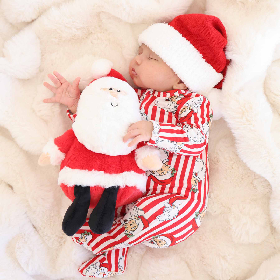 santa head and stripe zipper footie pajama for babies 