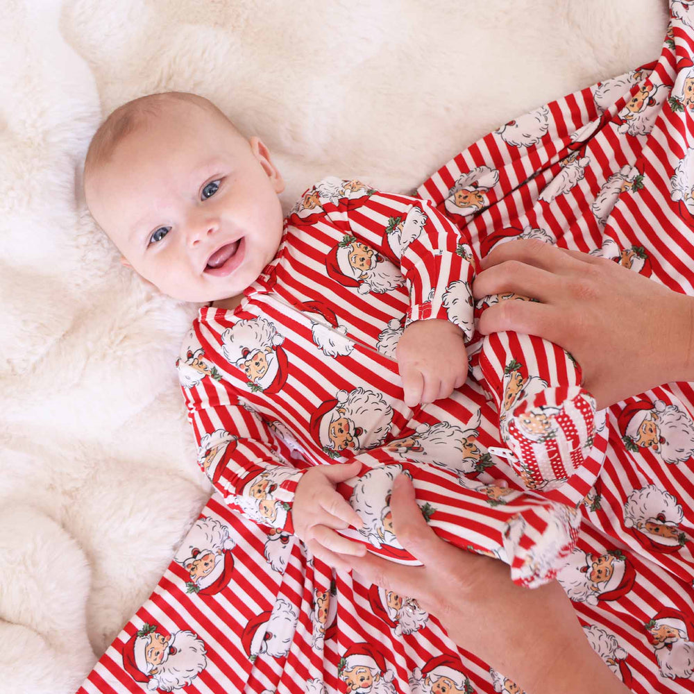 santa stripe baby sleeper footie