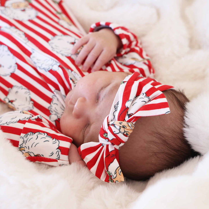 red and white stripe santa head baby headwrap