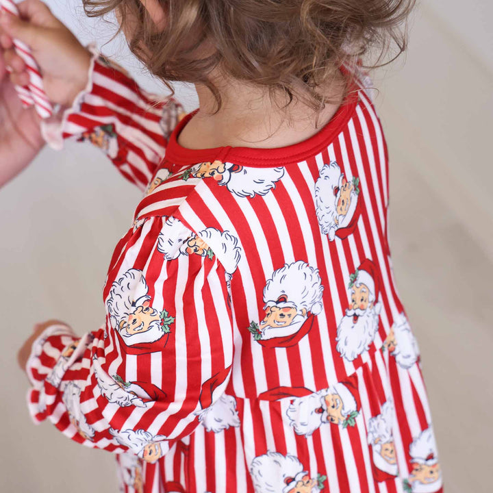Close up of Little girl wearing the Santa Claus Lane Long Sleeve Nightgown