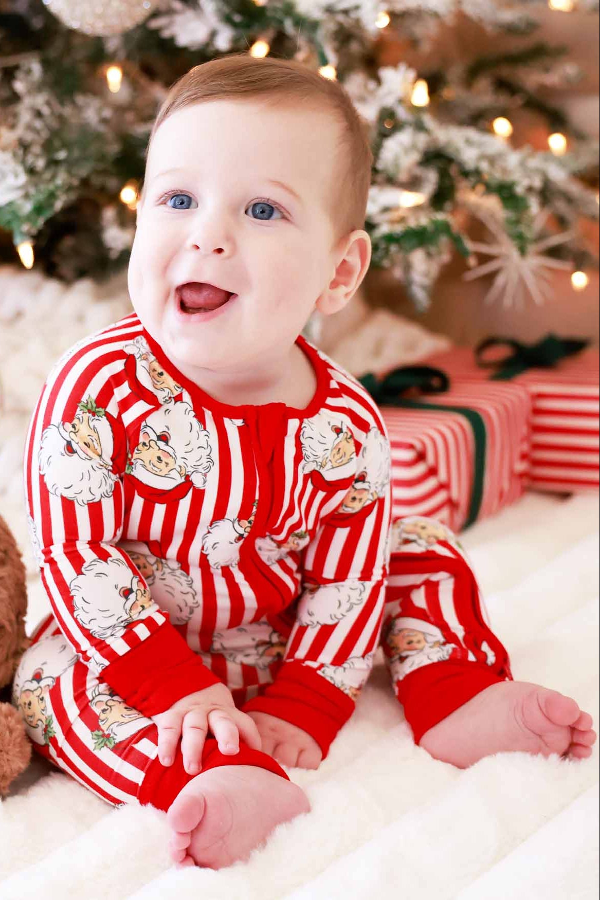 Christmas Convertible Bamboo Zip Romper | Santa Claus Lane