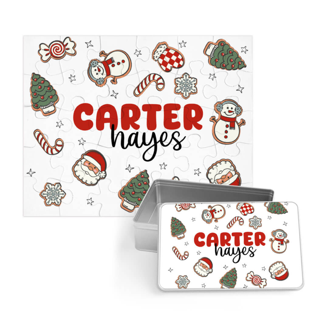 santa's cookies personalized puzzle for kids with matching tin 