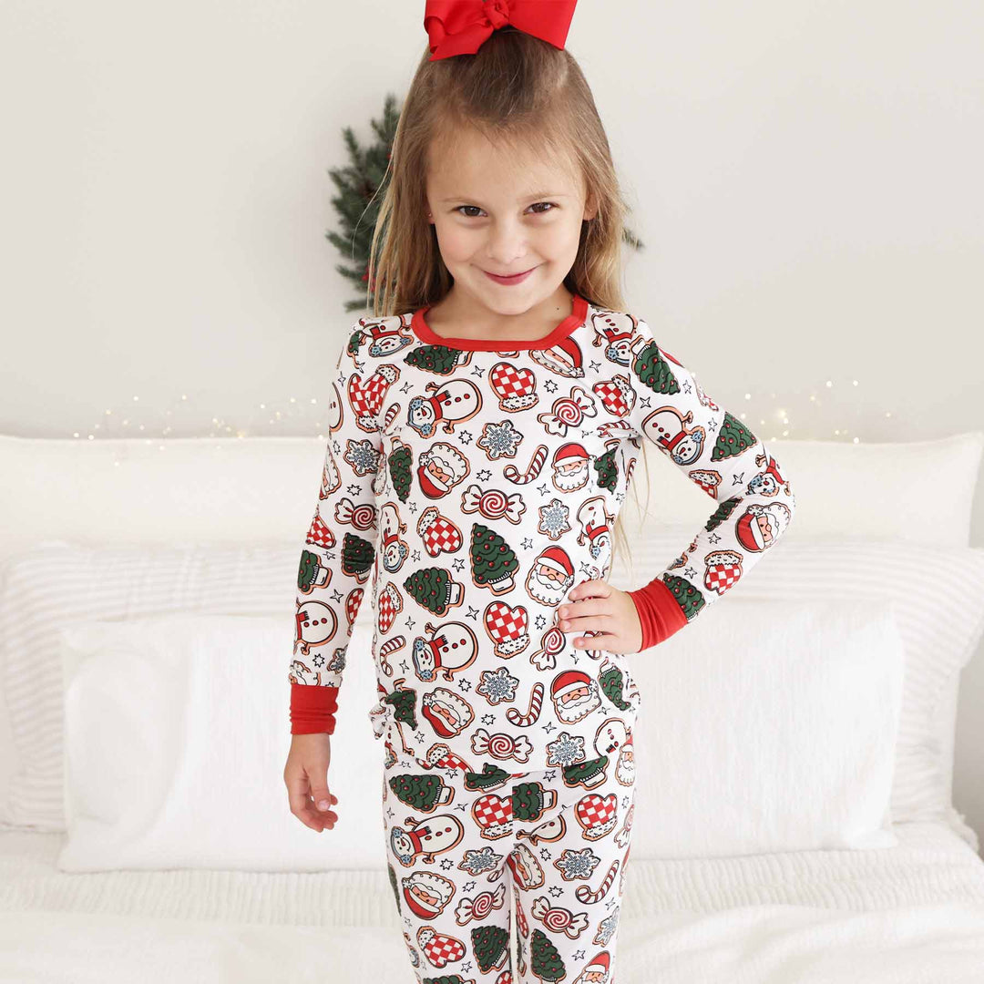 santa's cookies bamboo pajama set for kids red, white and green 