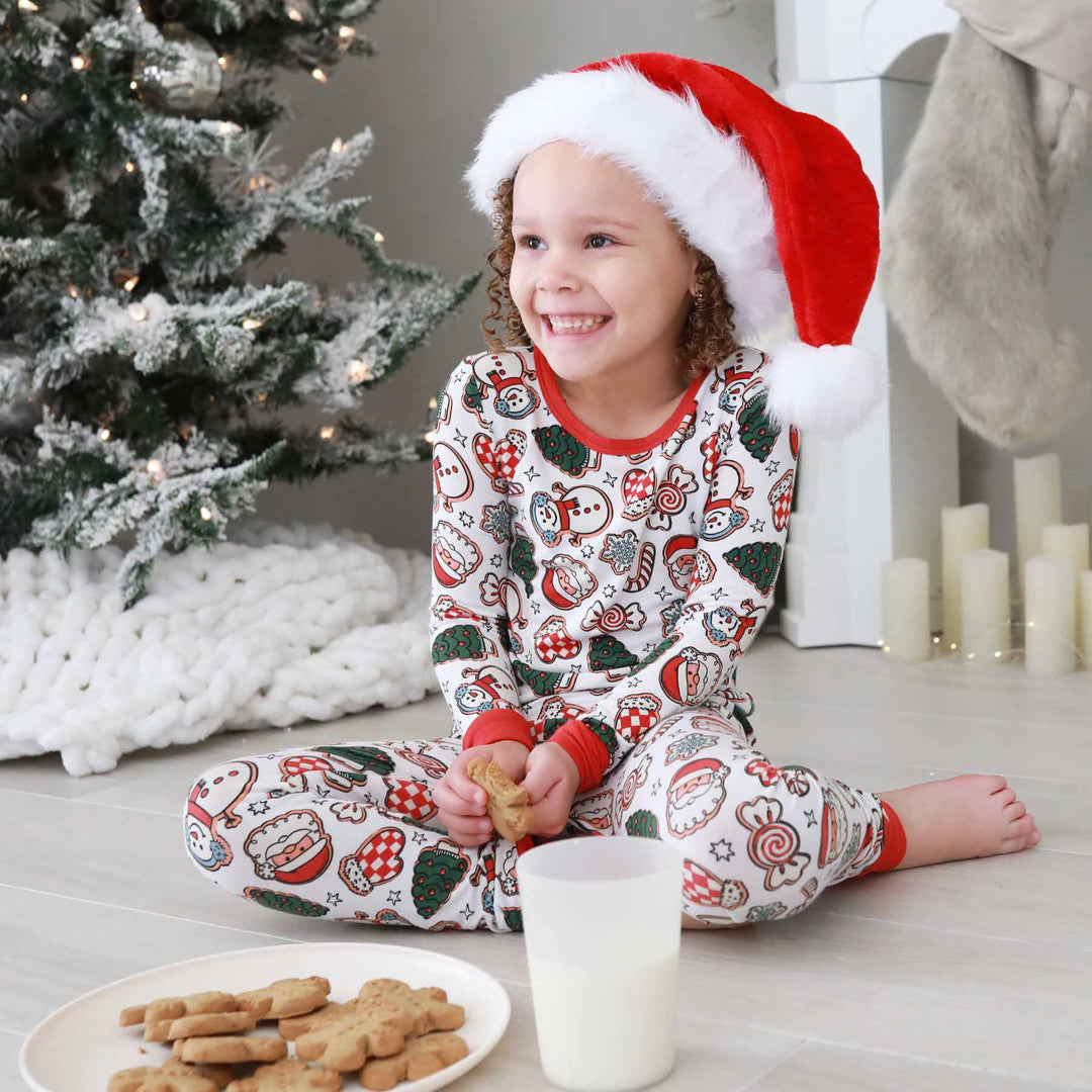 santa's cookie two piece pajama set for kids 