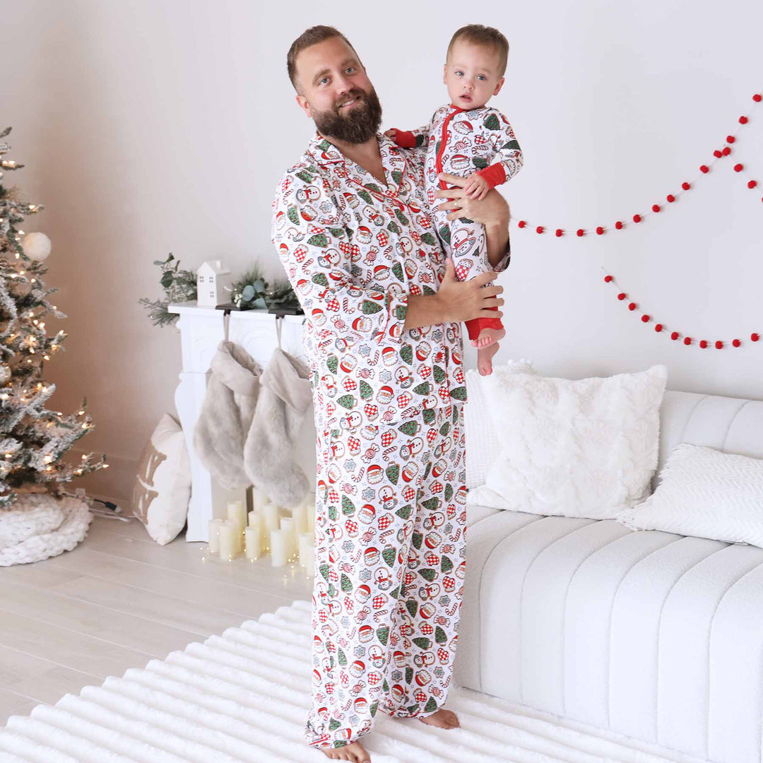 red, white and green matching family christmas cookie pajamas