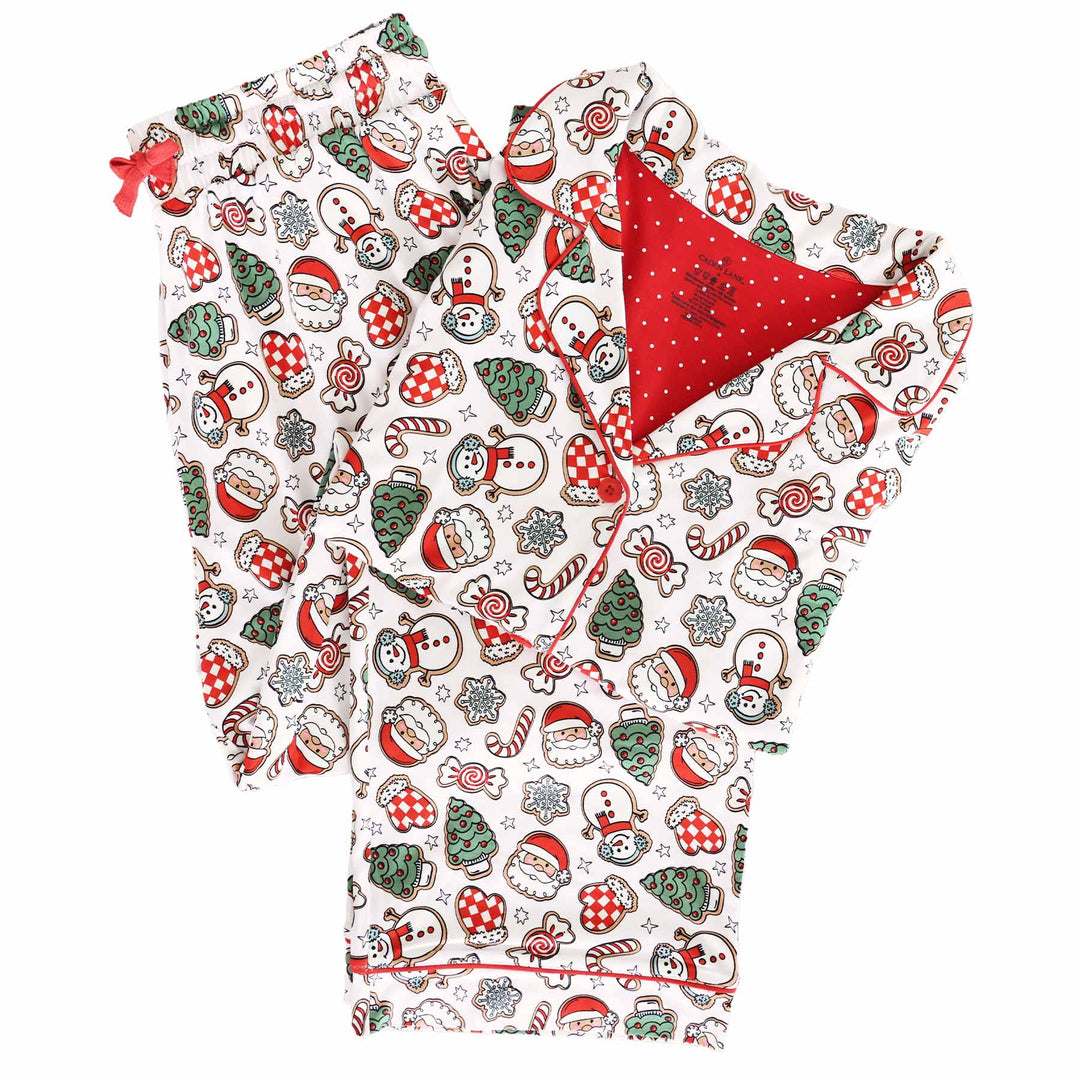 adult two piece pajama set santa's cookies 