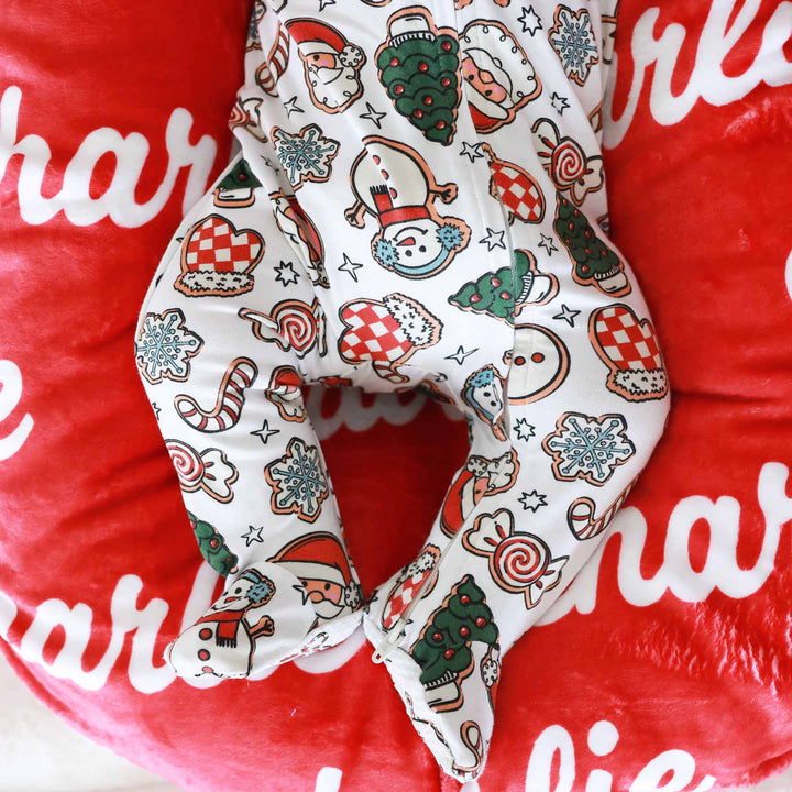 santa's cookie bamboo zipper footies for babies 