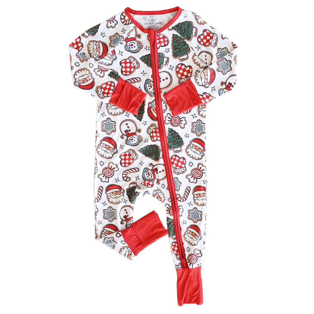 santa's cookies romper pajama with flip mitts 