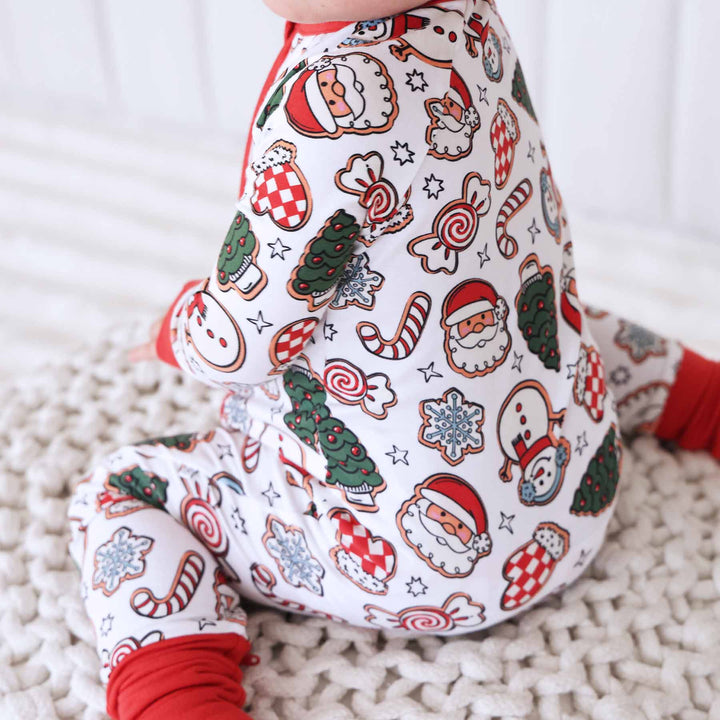 santa's cookies bamboo pajama romper for kids 