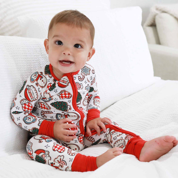 bamboo pajama romper for babies christmas cookies