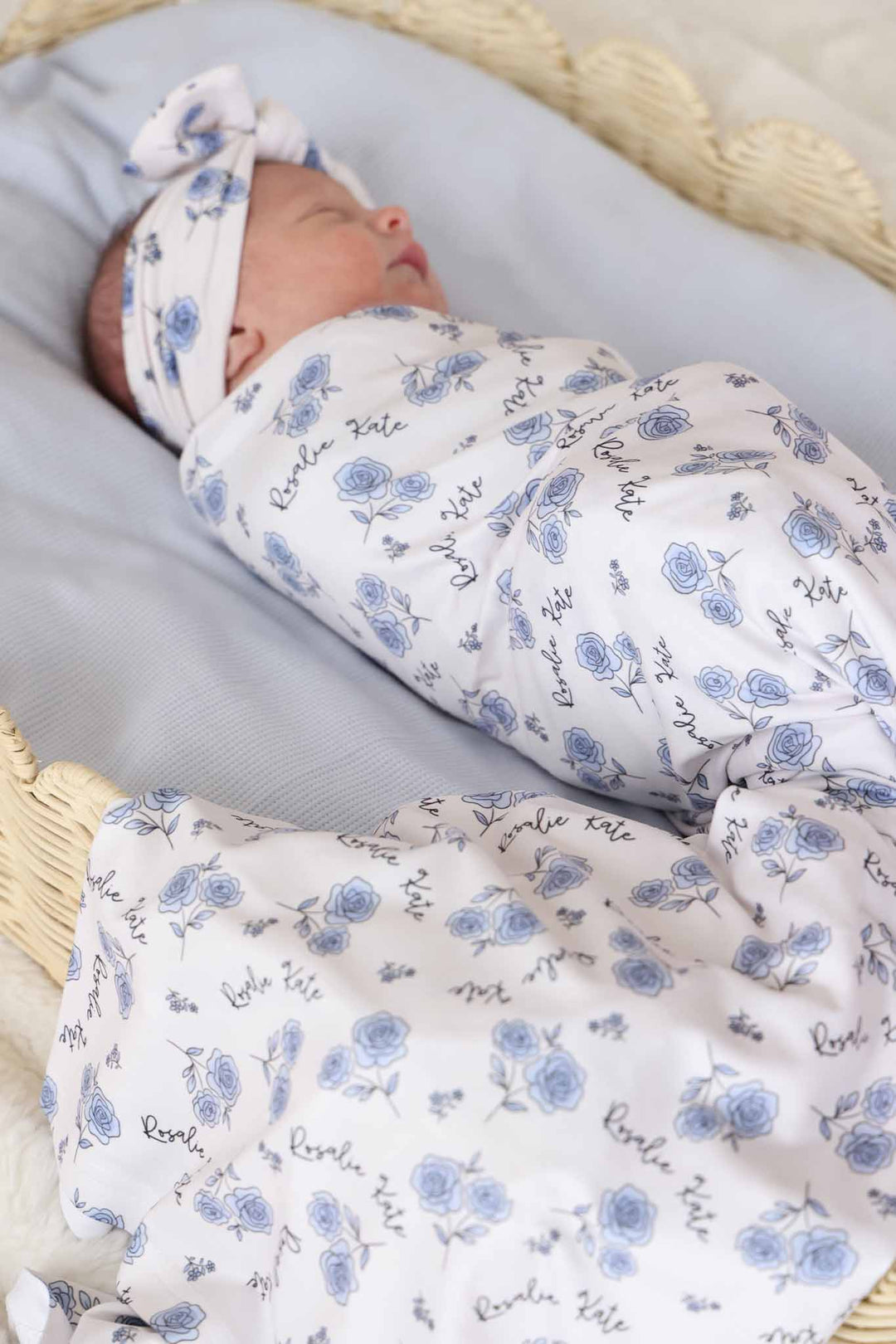 blue rose personalized swaddle blanket for newborn girls