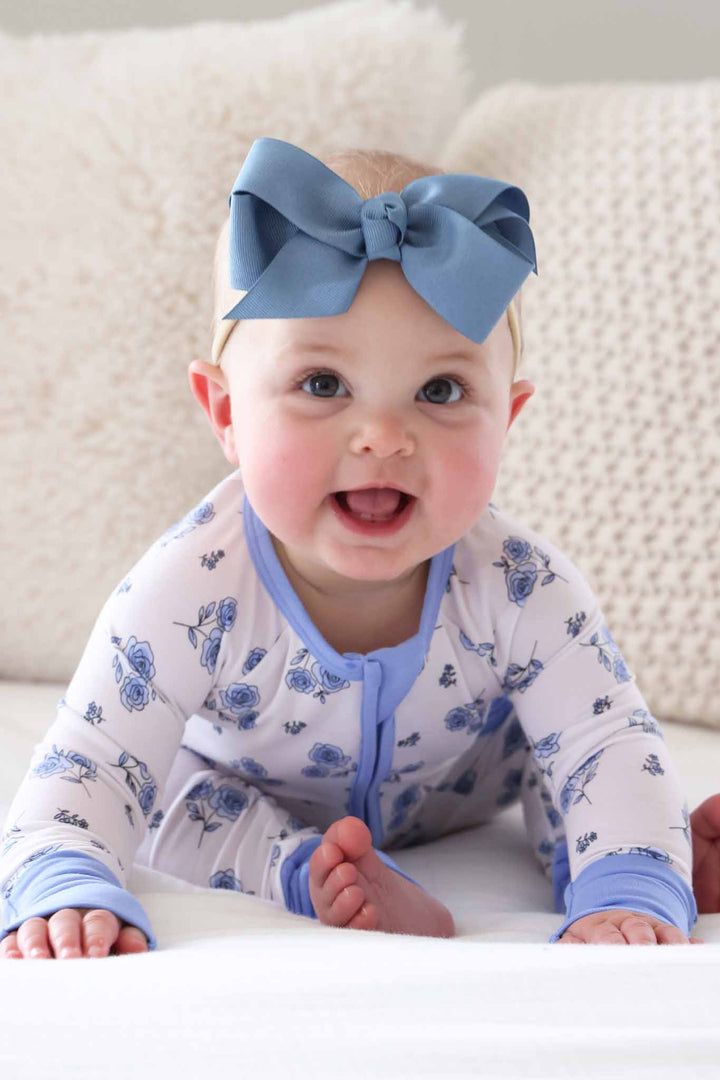 sapphire garden bamboo viscose convertible zip romper for baby and toddler girls 