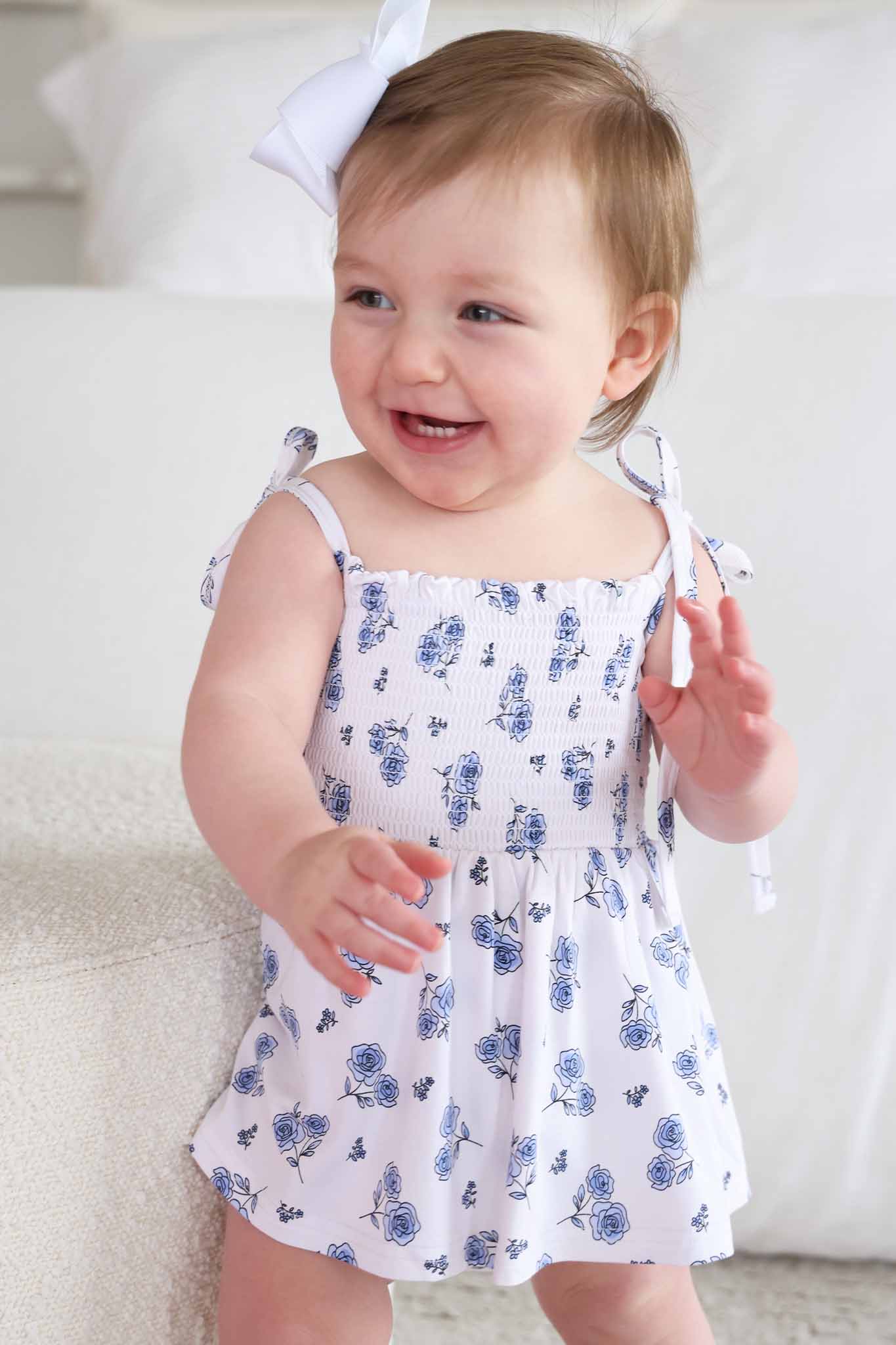 Smocked Twirl Bodysuit | Sapphire Garden