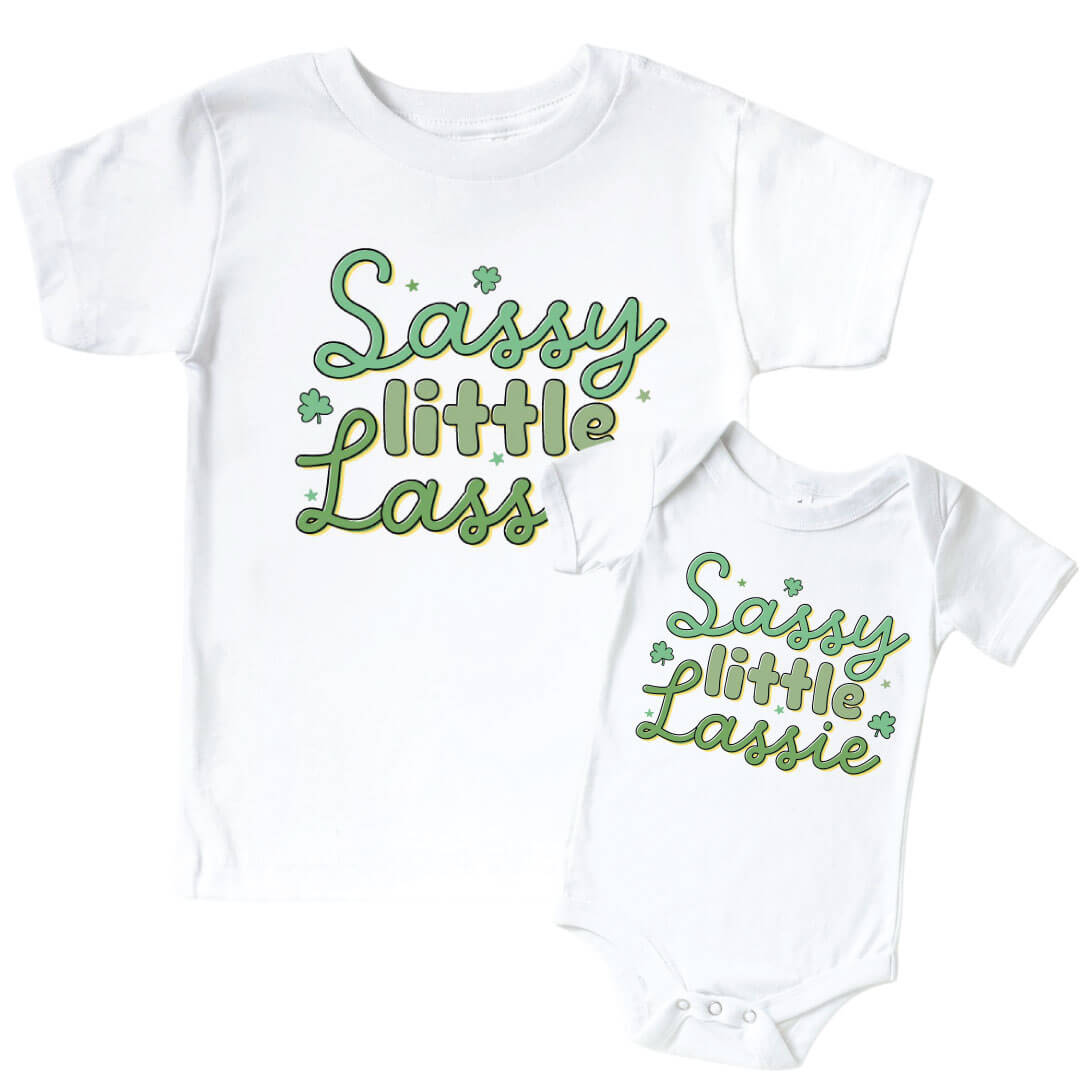 Sassy Little Lassie Shamrock Sweets Shirt and bodysuit Mocks 