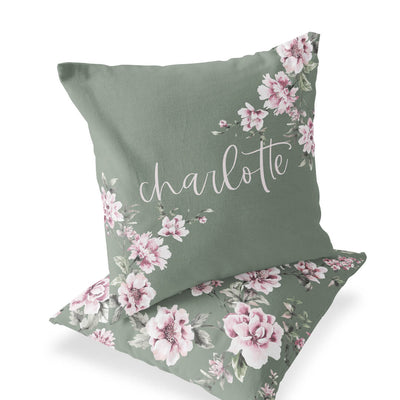 sage and blush floral personalized accent pillow 