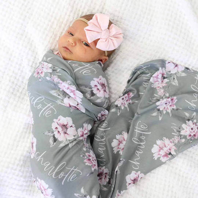 saylor's floral personalized baby name swaddle blanket 