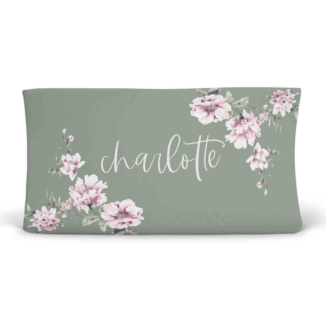 sage and blush floral personalized changing pad cover 